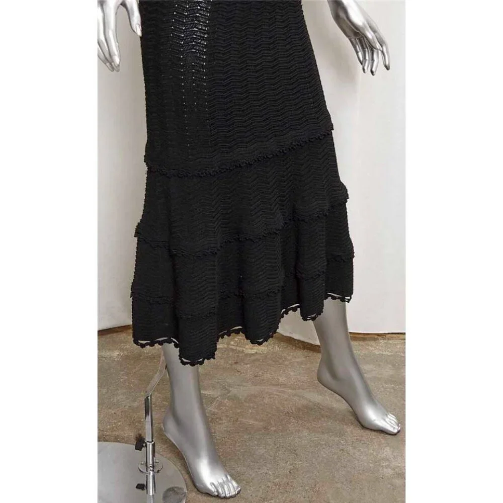 CHANEL 05P Womens Dress Black Knit Flapper Sleeveless Flared Skirt Back Button